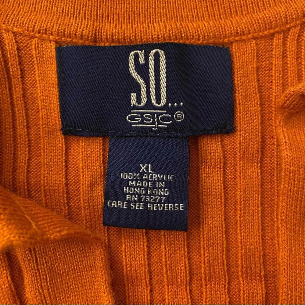Vintage 90s SO gsjc Orange v neck collared lightweight sweater top juniors XL - Picture 4 of 9